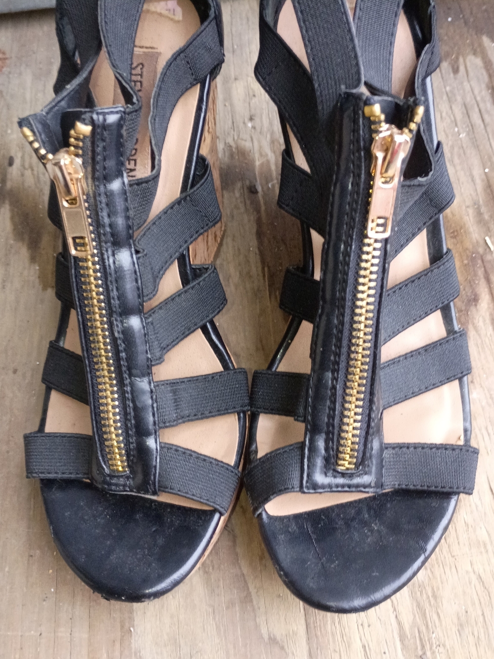 Steve Madden Black Strappy Sandals with Gold Zipper